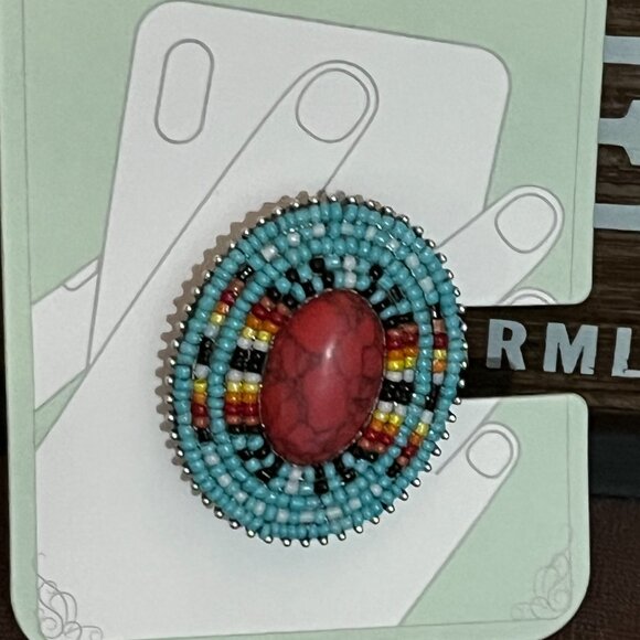 Southwestern Turquoise & Coral Seed Bead Phone Grip Pop Socket NEW - Picture 2 of 2